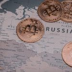 rusland op kaart met bitcoin munten