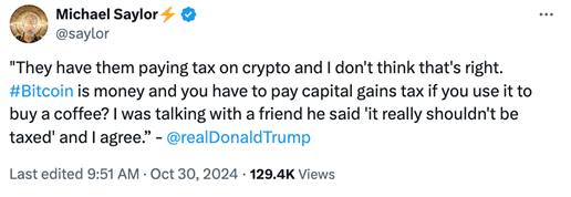 Michael Saylor neppe tweet over bitcoin van Trump