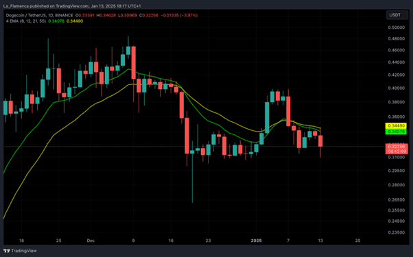 Dogecoin vertoon bearish patroon en richt zich op $0,27, volgens analist