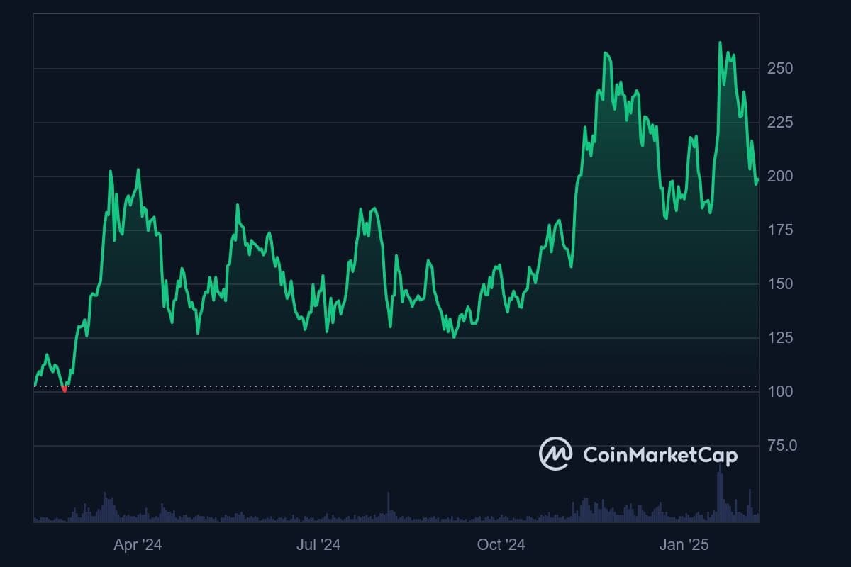 De solana koers van het afgelopen jaar. Bron: CoinMarketCap.