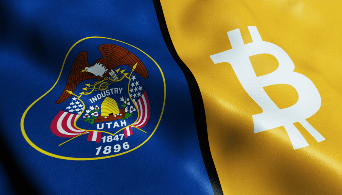 Vlag van Utah en Bitcoin logo