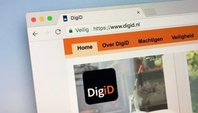 DigiD website met oranje menu en logo